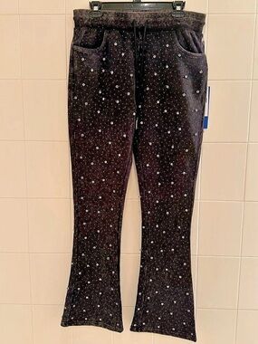 R3BEL Denim Rhinestone Flare Pants NWT Small 32x32 Ash Black